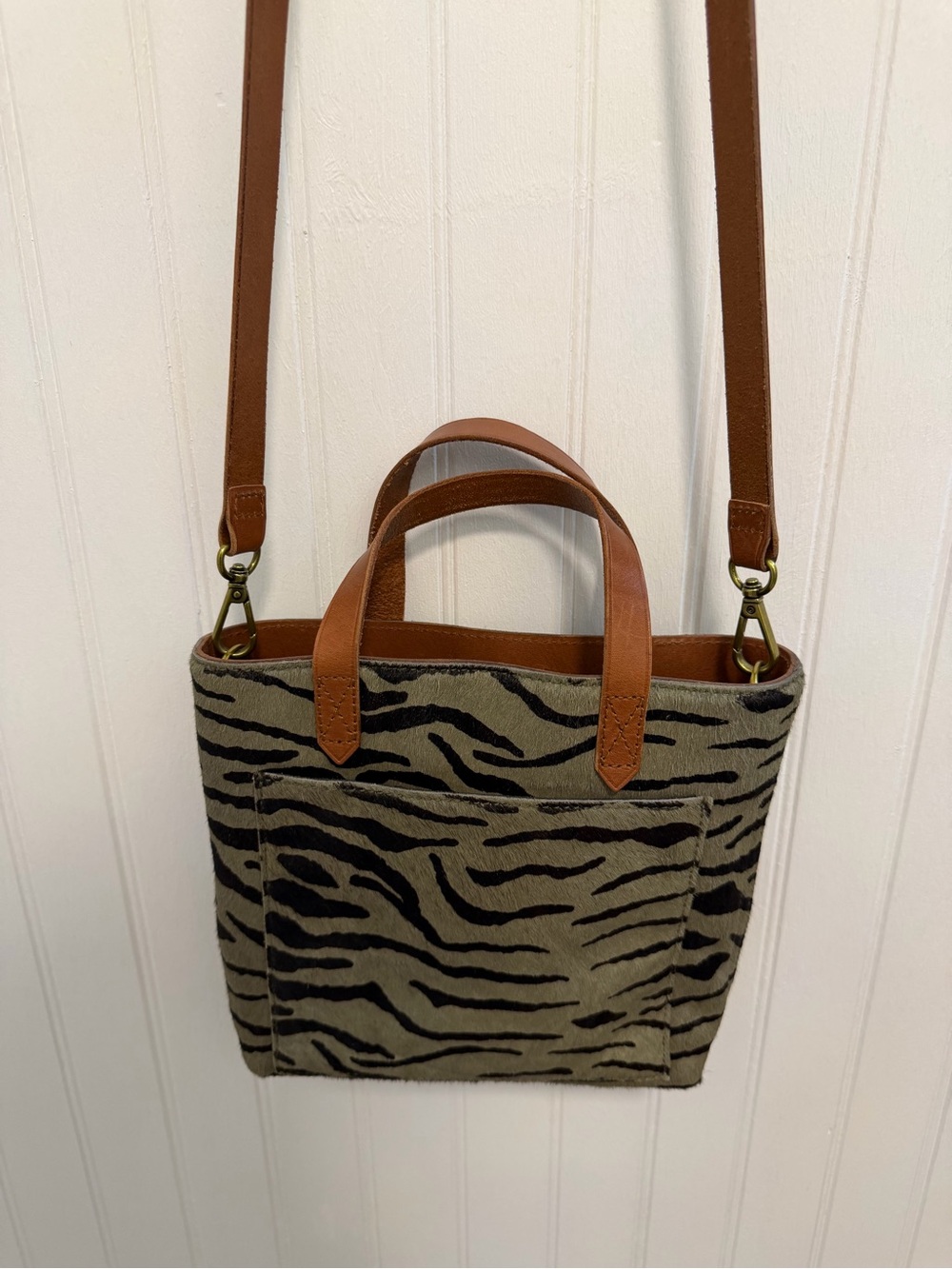 Madewell Zebra-Print Mini Tote with Brown Trim